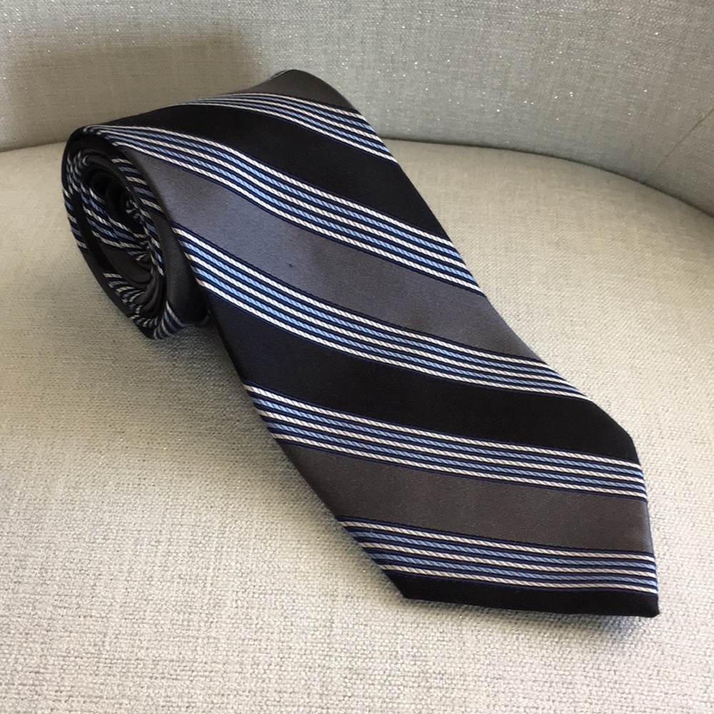 Stafford Black Silver and Blue Striped Tie